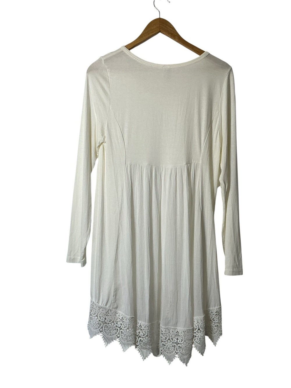 Monoreno Ivory White Crochet Lace Trim Tunic Dress Women's Small Long Sleeve - Picture 4 of 10